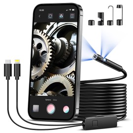 Dual-Lens Borescope,Endoscope Camera with Light, 16.5FT Borescope,1920P Inspection Camera with 8+1 Adjustable LED Lights,Semi-Rigid Cable Snake Endoscope for Phone,iPad