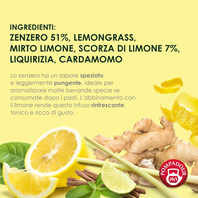 Pompadour, Infuso Zenzero e Limone, 60 Filtri (3 Confezioni da