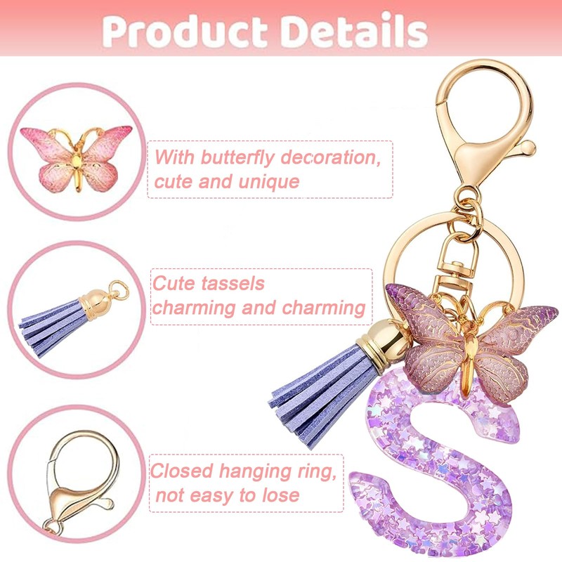 mohito Keyring Letter Keyring with Initial Letters Pink Butterfly Key