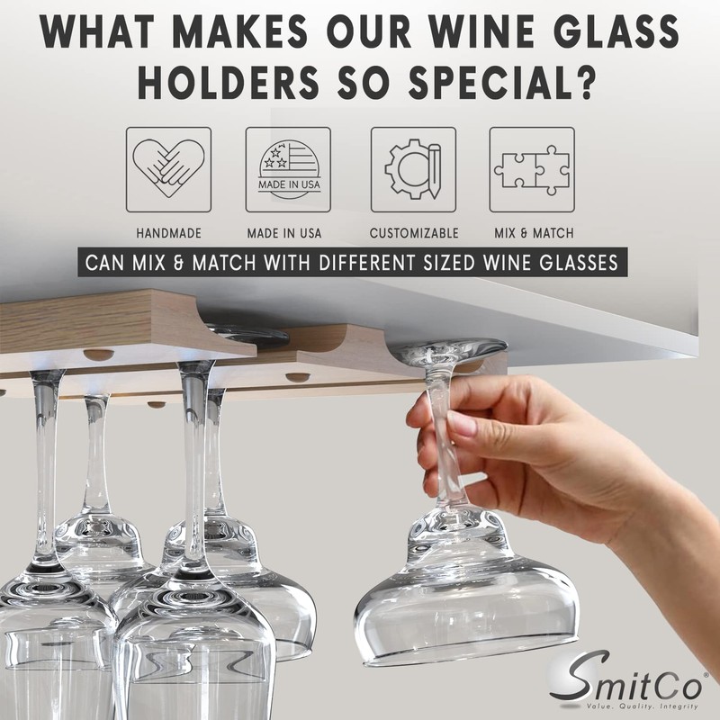 Wooden Wine Glass Holder for | Under Shelf Kitchen Stemware
