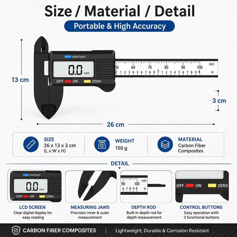 Digital Caliper Measuring Tool for DIY Projects – Carbon Fiber