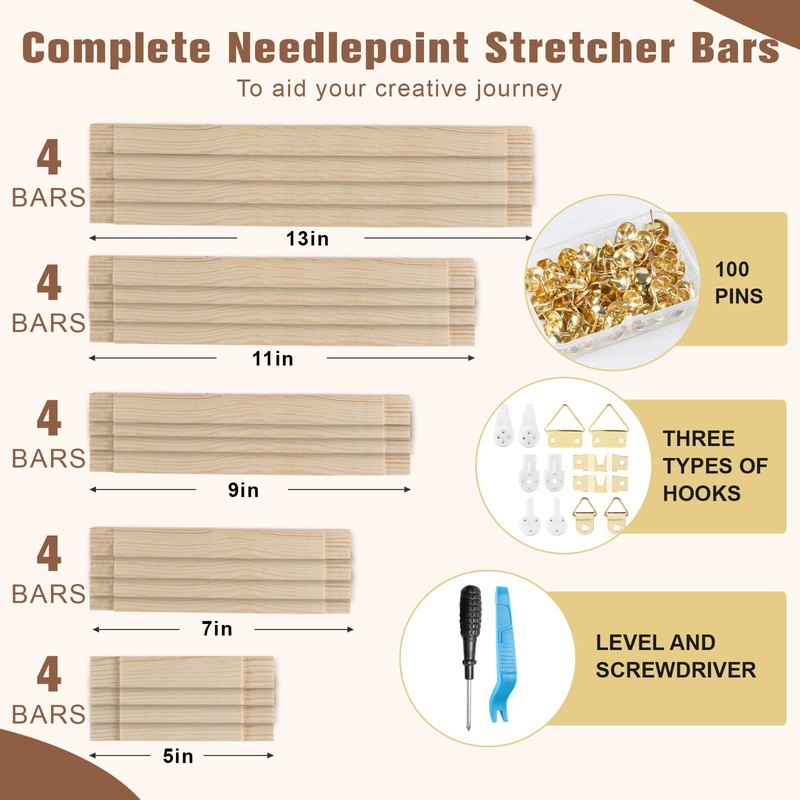 Stretcher Bars for Needlework,Needlepoint Stretcher Bars, 5 Sizes, 20pcs