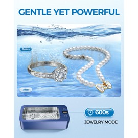 Ultrasonic Jewelry Cleaner, 50khz Professional Ultrasonic Cleaner Machine for Jewelry, Eyeglasses, Watches, Dentures,5 Time Modes,316 Stainless Steel Tank,500ml Capacity (Blue)