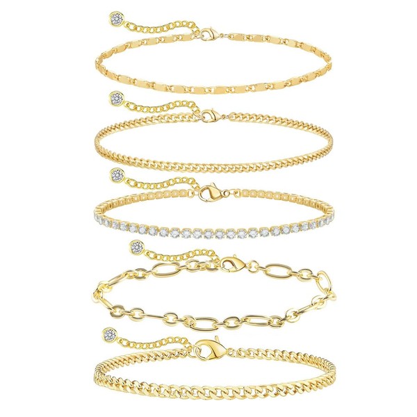 KNOWTODAY Stack Bracelets for Women 14k Gold Plated Trendy Stackable
