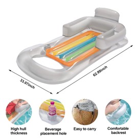 Hotseven-lemei Premium Reclining Pool Lounge Chair,Tanning Pool Float with Cup Holder,Inflatable Pool Floats Adult with Fast Inflation,Swimming Mattress for Summer,Beach,Swimming Pool(Pearl Silver)