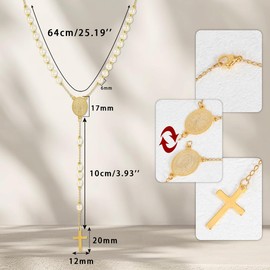 Eigso Stainless Steel Gold Necklace for Men Women Rosary Christian Cross Pendant Necklace for Woman Man