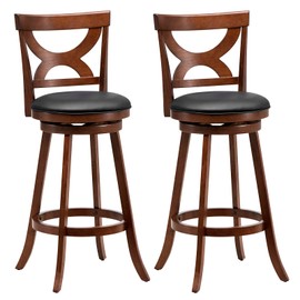 COSTWAY Bar Stools Set of 2, 30.5” 360-Degree Swivel Chairs with Soft Cushion & Elegant Hollow Backrest, Rubber Wood Footrests, Upholstered Swivel Bar Stools for Kitchen Island, Pub, Café (2, 30.5‘’)