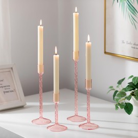 Glasseam Glass Candlestick Holders Pink: Taper Candle Holders Set of 4 Tall Candle Holders for Candlesticks Decorative Tapered Candle Holders for Table Centerpiece Wedding Christmas Home Decor