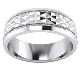 Heavy Sterling Silver 7mm Mens Wedding Band Diamond Cut Sparkle Patterned Ring Comfort Fit Polished (Q)