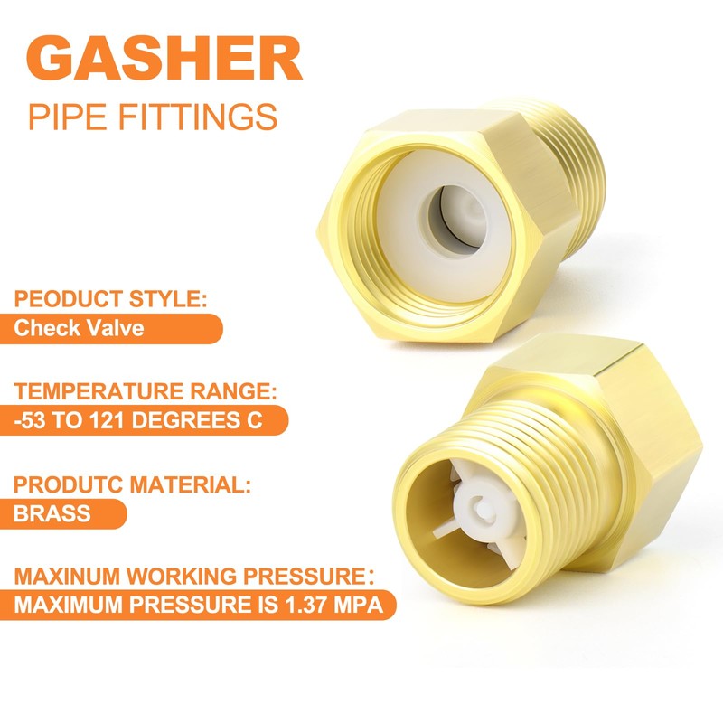 GASHER 2PCS Brass Check Valve 1/2" Female to 1/2" Male