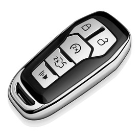 Tukellen for Ford Key Fob Cover Soft TPU Full Protection Key Case Compatible with Mustang Fusion Explorer Edge Lincoln MKC MKX MKZ Smart Remote Key 5- Buttons (Silver)