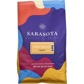 Sarasota Coffee Whole Bean Creme Brulee | Medium Roast Gourmet Flavored Coffee Beans | Low Acid, Mold Free, Specialty Grade Bulk Beans | 5lb (80 oz)