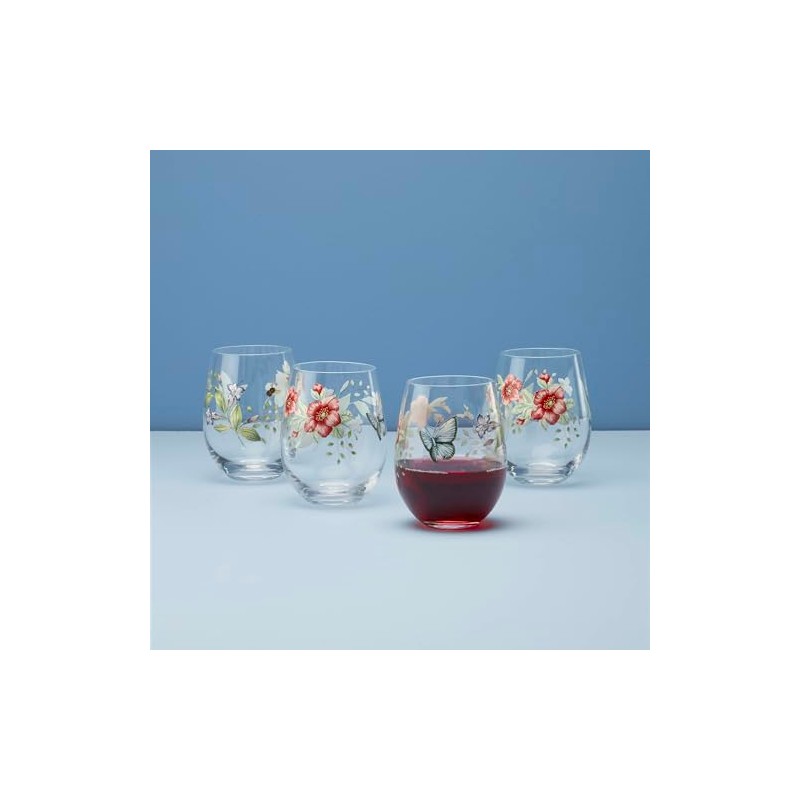 Lenox 896701 Butterfly Meadow Stemless Wine Glasses, Set of 4