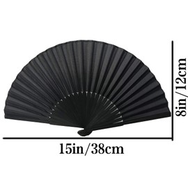 FRAINBOWZ 2 pcs Black Folding Fan Handheld Fan Folding Black Fan Black Silk Fabric Folding Hand Held Fan for Girl Ladies Wedding Party Home Decor Stage Show