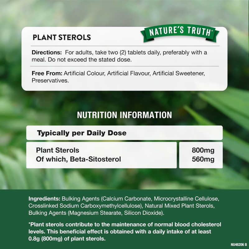 Nature's Truth Plant Sterols 800mg - 60 Vegan Tablets -