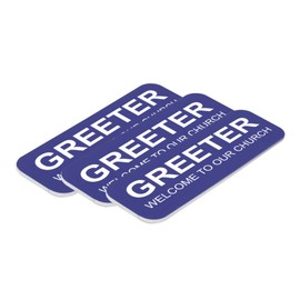 Greeter Welcome to Our Church 1 x 3" Name Tag, Blue (3 Pack)