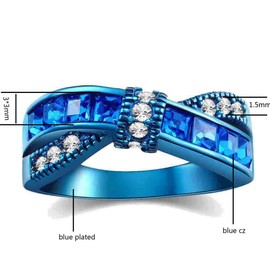 Belt Design Blue Plated Womens Wedding Bands Princess Cut Blue Cz Rhinestone Engagement Ring