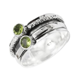JEWELSTREZORO Peridot Edelstein Spinnerring 925 Sterling Silber Meditationsring Männer & Frauen Spinnerring Geschenkartikel Schmuck TSR155B_60 (19.1)