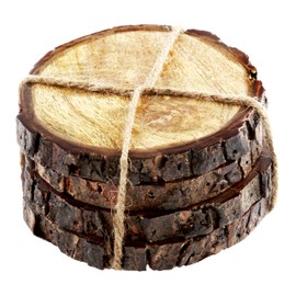 Thirstystone Urban Farm Round Mango Wood Bark Coasters (Set of 4), Brown