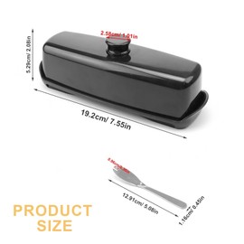 0XBIT Butter Dishes 19 x 6 x 5 cm Butter Barrel Capacity 250 g Butter Cooler with Locking Lid and Fork for Storing Butter and Cheese, Black