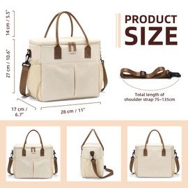 MDODO Lunch Bag Large Insulated Lunch Bags for Women Men Adult Lunch Box with Shoulder Strap for Work,Picnics,Outings (Beige)