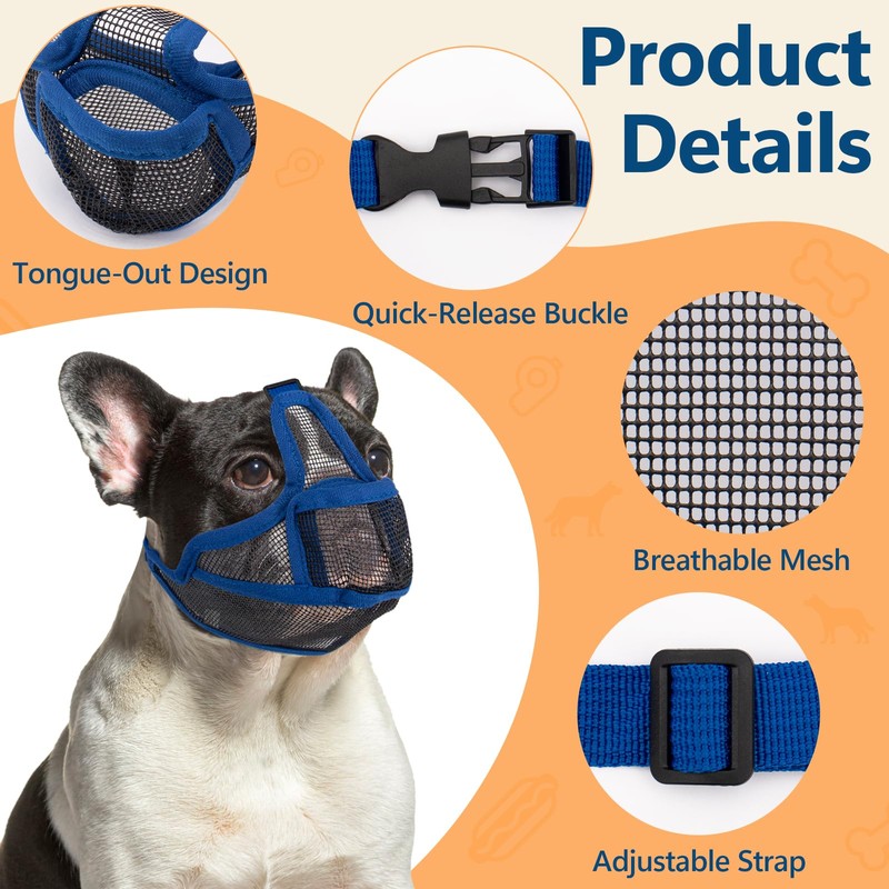Coppthinktu Short Snout Dog Muzzle, Breathable Mesh French Bulldog Muzzle