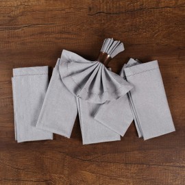 Cotton Cloth Dinner Napkins 18x18 Lt Grey with Hemstitched Mitered Corners, Machine Washable Set of 12