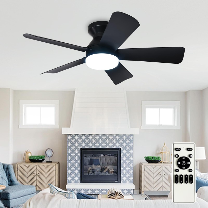 Depuley Modern Ceiling Fan with Light: 35-Inch Black Small Fans