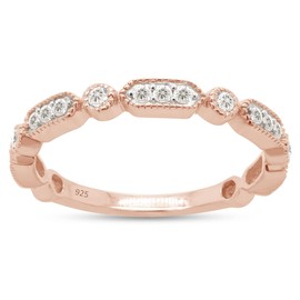 SAVEARTH DIAMONDS 1/4 cttw Round Cut Lab Created Moissanite Diamond Milgrain Half Eternity Stackable Band Ring In 14K Rose Gold Over Sterling Silver (VVS1 Clarity, 0.25 Cttw)-7.5