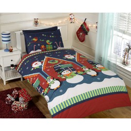 Father Christmas Kids Xmas Snowman Penguin Santa Quilt Duvet Cover and Pillowcase Bedding Bed Set, Multi-Colour, 2 pcs , Single