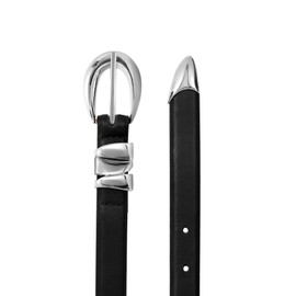 XZQTIVE - Cinturones de piel ajustados para mujer, cintura fina para jeans, pantalones de vestir, cinturón negro moderno con hebilla dorada, Negro (hebilla plateada), Fits Waist 41"-44"