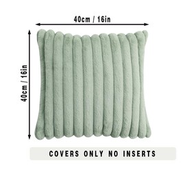 Tennove Cushion Covers 40x40cm Soft Faux Fur Plush Cushion Pillowcase Decorative Striped Fluffy Throw Pillow Covers Pack of 2 for Home Sofa Bedroom Decor, Sage Green