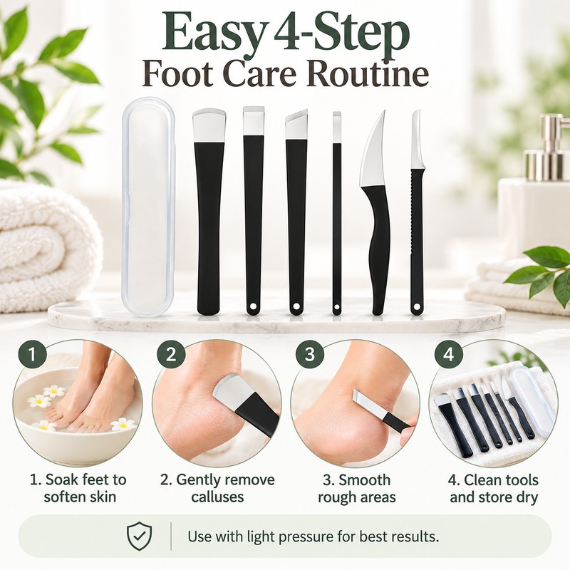 6-Piece Stainless Steel Foot Care Tool Set – Manual Callus