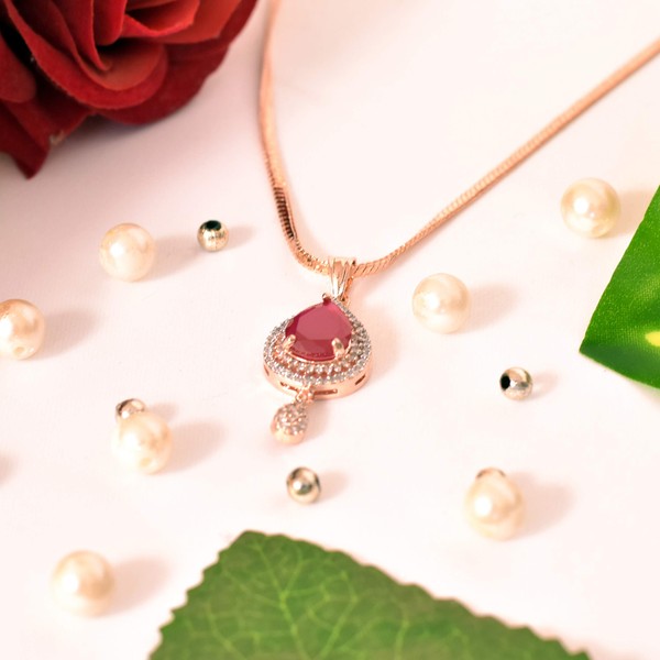 Pendants For Women With Ruby Crystal Stone and Chain Jewellery