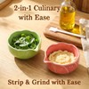 Handmade Pottery Herb Stripper Bowl with Garlic Grater Plate, Multi-functional