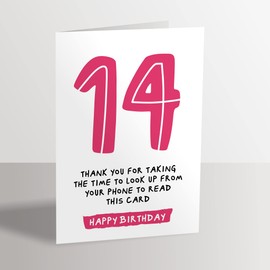 14th Birthday Card - Funny Joke for 14 Year Old - Pink