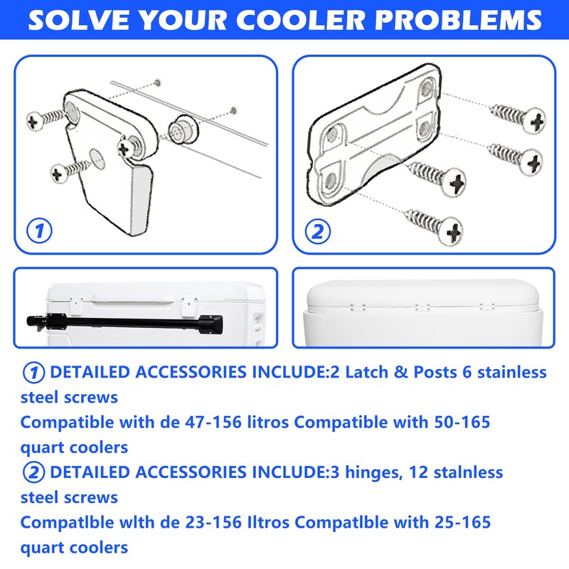 Cooler Hinge and Latch and Screws Kit, High Strength Cooler