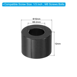 PATIKIL M8 Aluminum Spacer, 8 Pcs Metal Spacers Aluminum 8.2mm ID x 16mm OD x 12mm L Aluminum Spacer Screw Standoff Round for 1/3in or M8 Screw Bolts, Black