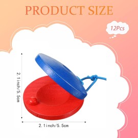 WEZCHUGHAOL 12Pcs Wooden Percussion Instrument Finger Castanets, Clap Board Music DIY Wooden Percussion Instrument Finger Castanets for Adults Beginners (Blue&Red)