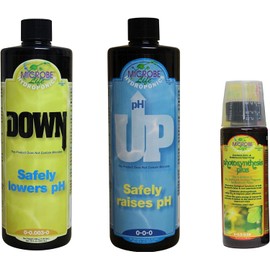 Microbe Life Hydroponics pH Control Kit with pH Up & ph Down Liquid for pH Stability, 16 Ounce Bottles, with 4 Ounce Sample of Premium Photosynthesis Plus Liquid Nutrients