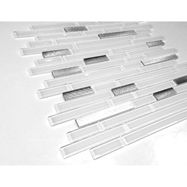 Pure White Glass and Brushed Aluminum Matchstick Mosaic Wall Tile