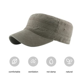 Joligiao Caps Unisex Vintage Washed Hat Military Cap Adjustable Cap Flat Surface Distressed Plain Travel Hat Nostalgic Style Simple Classic, khaki