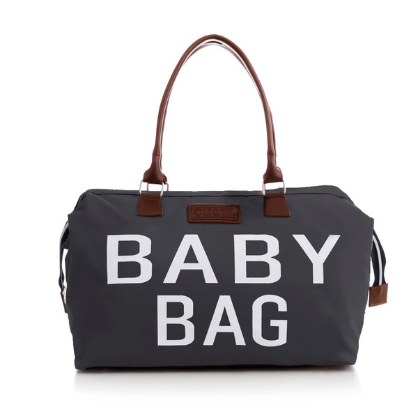 CHQEL - Bolsa de pañales para bebé, bolsas para mamá para hospital y funcional grande bolsa de viaje para el cuidado del bebé, Gris