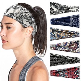 Women's Gypsy Bohemian Sports Headband - Paisley Print Retro Yoga Sweatband [Custom]/14 15ea