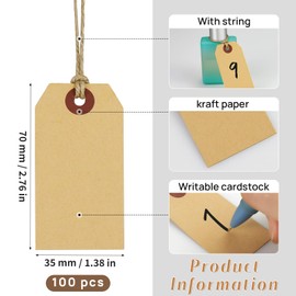 Price Tags with String, 100 Pcs Small Hang Tags with Reinforced Hole, Writable Price Tags, Blank Paper Gift Tags for Christmas Day Thanksgiving (Kraft)