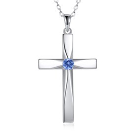 DAYLINLOVE Women's 925 Sterling Silver Origami Cross Birthstone Pendant Necklace, Religious Jewelry Gift for Mother's Day, December