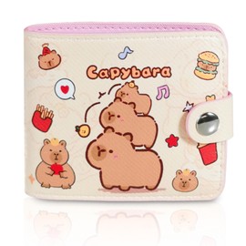 Small Cute Pink Capybara Wallet for Women, Short PU Leather Zipper Cute Coin Purse,Kawaii Animal Print Money Organizer Lightweight Coin Purse,Ideal Accessory & Birthday Gifts