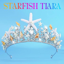 Kilshye Starfish Mermaid Tiara Silver Seashell Bridal Crown Beach Wedding Hair Accessories for Women