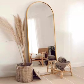 FVANF Floor Mirror, Arched Full Length Mirror Standing Hanging or Leaning Against Wall, Body Mirror for Bedroom, Wall-Mounted Mirror with Aluminum Alloy Frame 64"x21" (Gold)