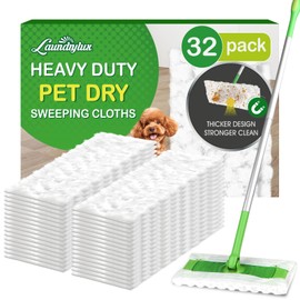 LAUNDRYLUX Heavy Duty Dry Sweeping Cloths Refills Compatible with Swiffer Sweeper, Multi Surface Pet Dry Pads Refill, Floor Cleaner for Dust, Hair, Dirt, Disposable Duster Mop Pad - 32 Count
